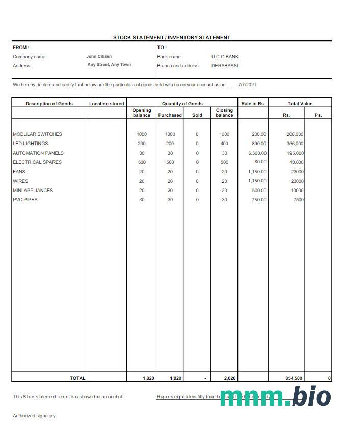India UCO wyciąg z konta bankowego szablon Worda i PDF